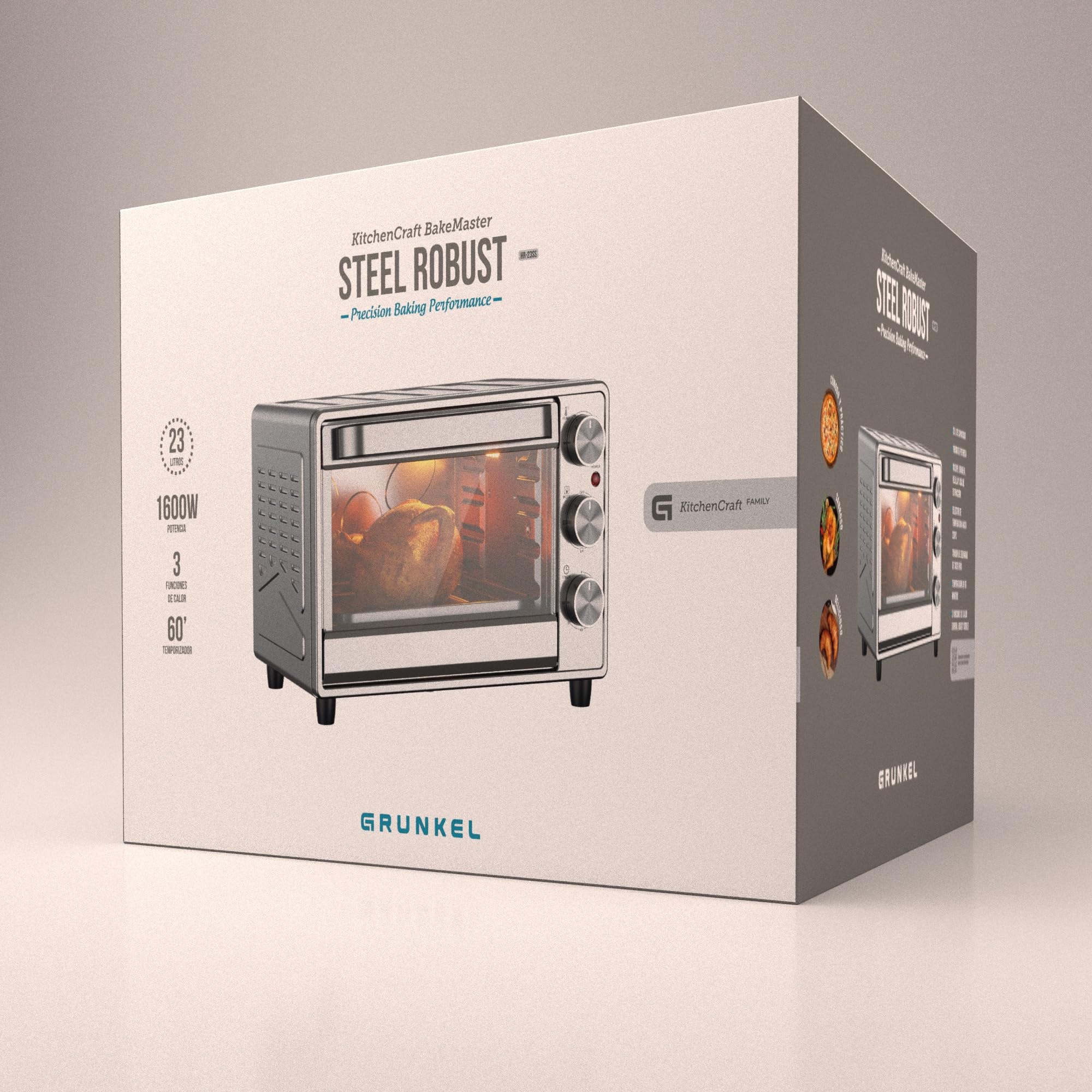 Horno eléctrico multifunción de sobremesa de 28L a 63L con ventilación convección y 3 funciones de calor. Selector de temperatura hasta 230ºC. Temporizador hasta 60 min - de 1600W a 2300W
