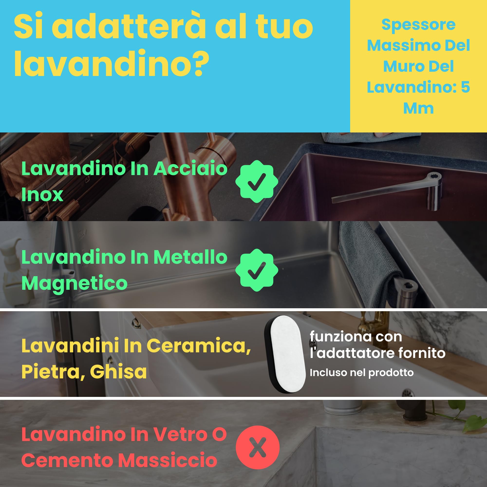 Porta strofinacci magnetico per lavello della cucina - Magnete potente - Organizer per lavello della cucina - Porta strofinacci magnetico da cucina (acciaio)