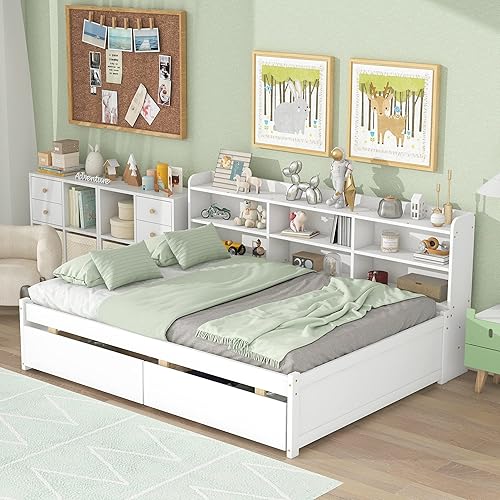 Miniatura 10 de NCKMYB Cama de plataforma individual con estantería lateral en forma de L cama de plataforma moderna con cajones de almacenamiento marco de cama de