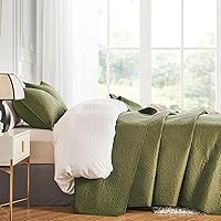 Vista 3 de WURUIBO King/Cal King Quilt Set Olive Green, Microfiber Lightweight Bedspreads, Ultrasonic Embossed Solid Coverlet, Thin Bedding Set for All Season