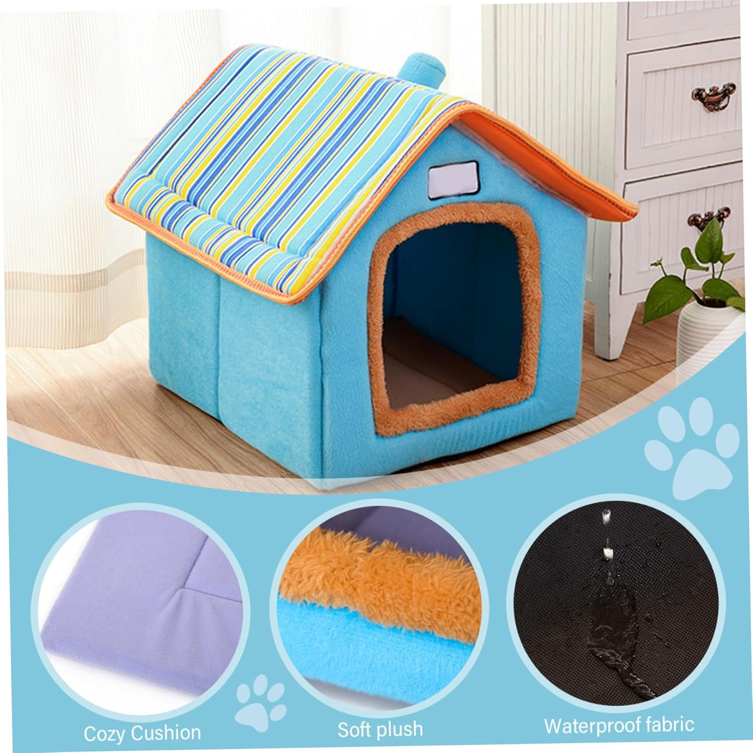Dog House Indoor Warm Comfortable Removable Washable Playhouse Anti-Slip Bed