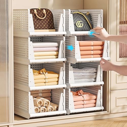 Organizadores y almacenamiento de armario, paquete de 5 cestas de ropa para armario, contenedores de almacenamiento apilables con frente abierto,