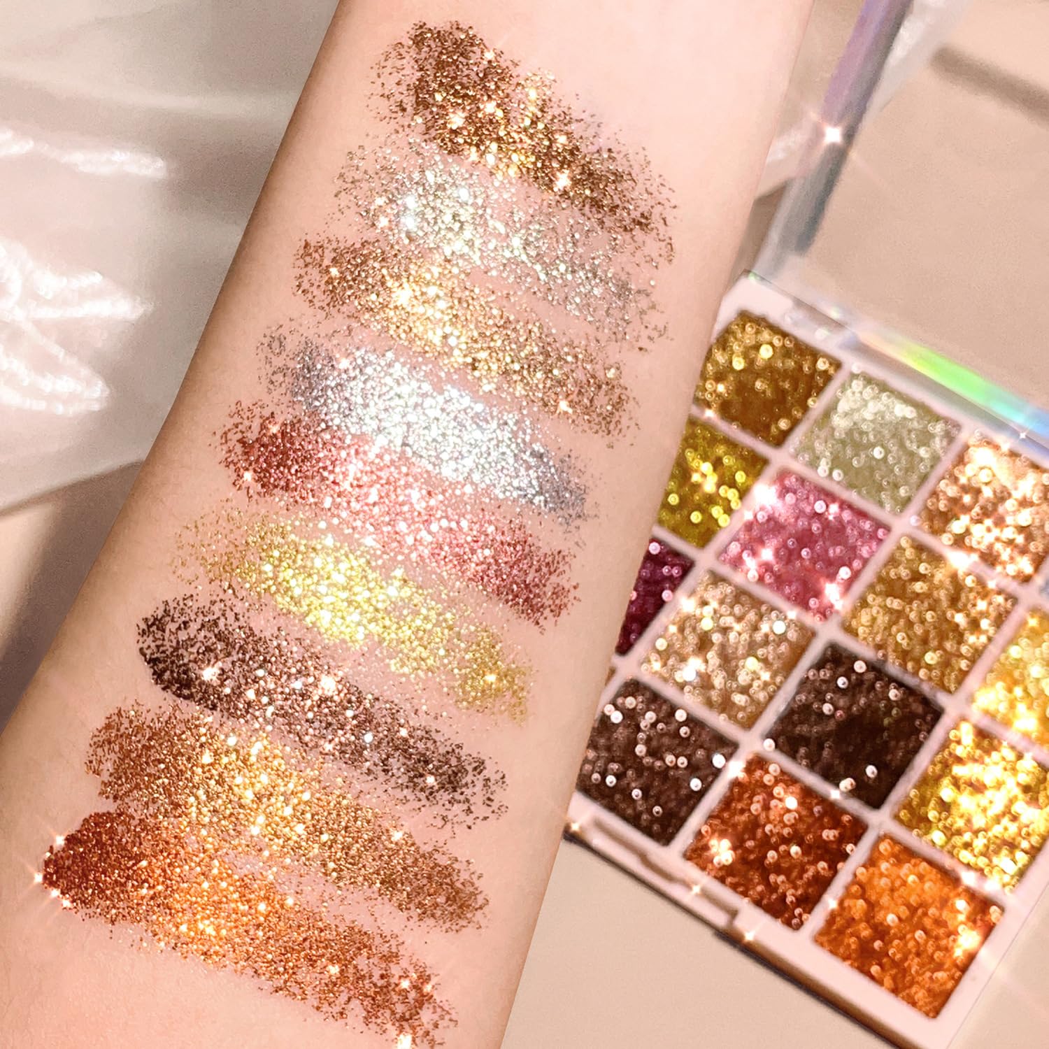 CHARMFORYOU 16 Colors Sequins Eyeshadow,Body Powder Pressed Gold Brown Eyeshadow makeup plate For Women Girls Halloween Festivals Cosplay (01)