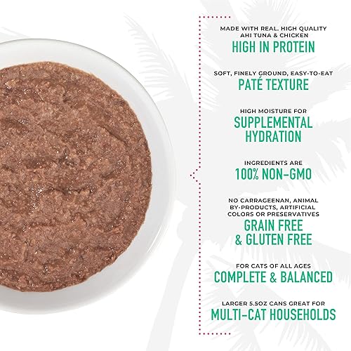 Miniatura 6 de Tiki Cat Luau Pate, receta de atún y pollo Ahi en condimento de pollo, nutrición equilibrada sin granos, comida enlatada húmeda para gatos, para