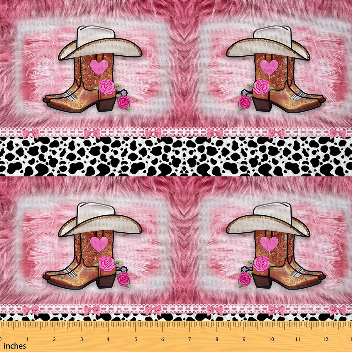 Pink Cow Girl Fabric by The Yard Western Decor Decorative Waterproof Outdoor Fabric Pink and White Cow Fur Printed Upholstery Fabric for Chairs
