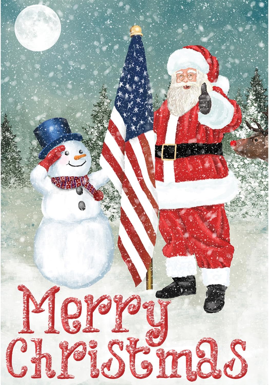 America Forever Merry Christmas Patriotic Garden Flag, 12.5 x 18 inch Double Sided, Santa Snowman American Banner, USA Holiday Winter Outdoor Decor, Xmas Yard - Image 2