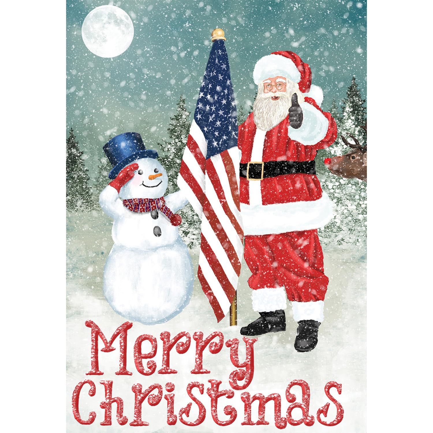 America Forever Flags Dwustronna flaga ogrodowa - Merry Christmas USA - 31,8 cm x 45 cm, patriotyczny bałwan i Święty Mikołaj Boże Narodzenie dekoracja świąteczna, zewnętrzna zimowa dekoracyjna