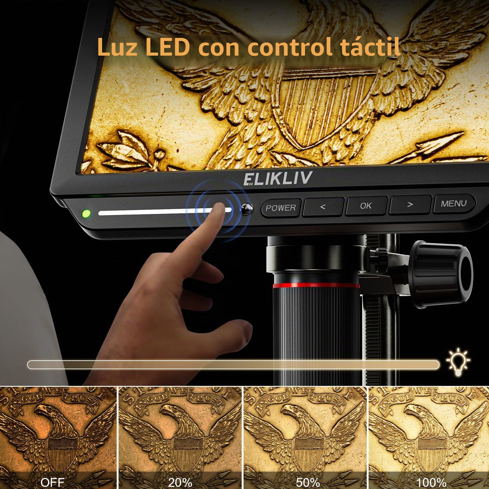 Elikliv EM4K 4K Microscopio Digital, 8" Microscopio de Monedas 2000x, Micro scopio HDMI 52MP, Microscopios de Soldadura para Adultos, Microscopios LCD para reparación electrónica, UHD vídeo 3840P, 16G