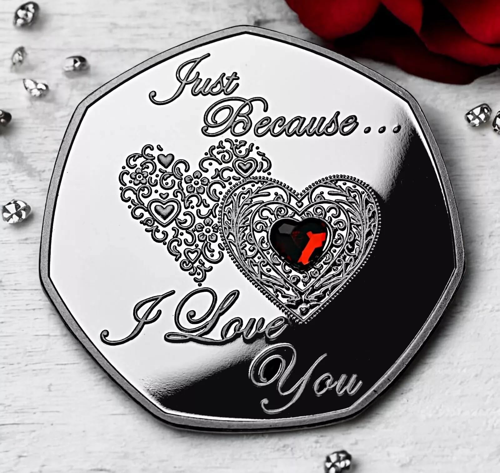 The Commemorative Coin Company Just Because... I Love You' Silver Commemorative. Gemstone. Gift/Present Partner/Husband/Wife Boyfriend/Girlfriend Anniversary