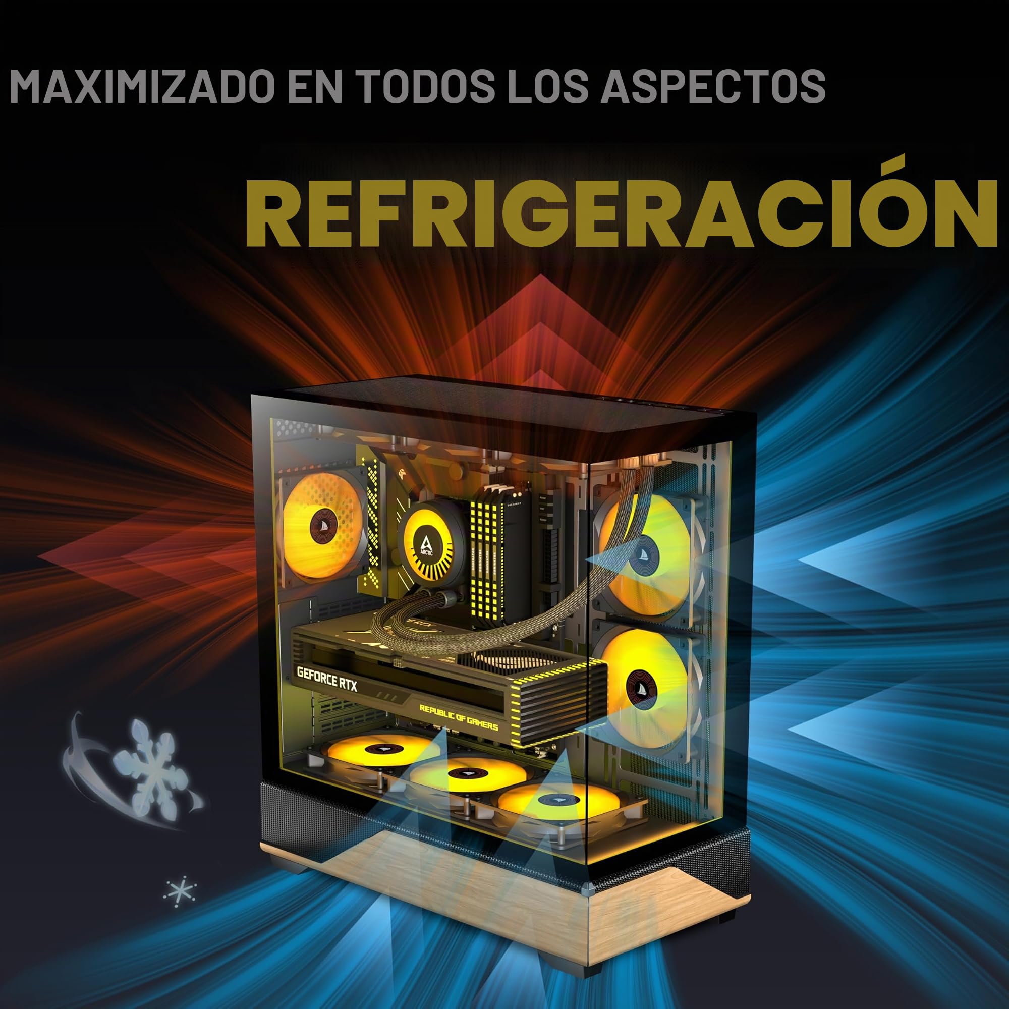KEDIERS Caja PC preinstalada, 5 × 120 mm, negra, caja PC semitorre ATX, caja de ordenador con vista panorámica, panel frontal de vidrio templado, negra, P6 ARGB
