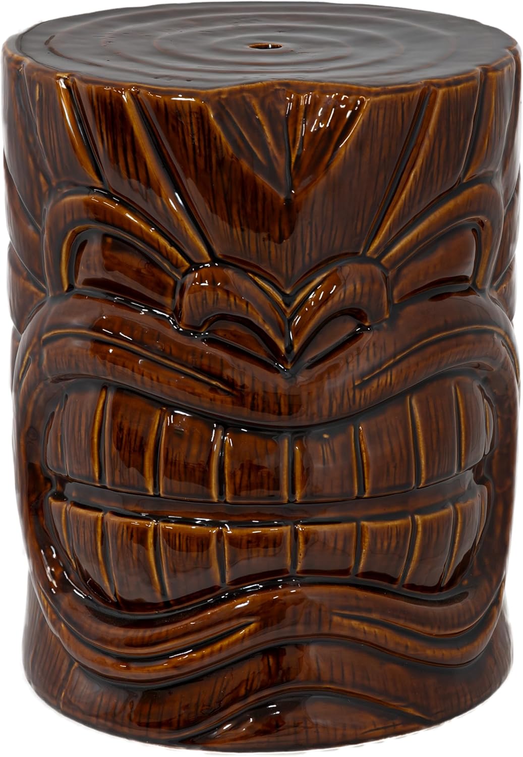 Sunnydaze Tropical Tiki Head Ceramic Garden Stool Side Table with Wood-Look Finish - Indoor or Outdoor Use - 17.25-Inch H