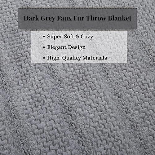 Miniatura 2 de Tache - Manta de piel sintética gris oscuro para sofá, manta mullida con textura burbujeante a rayas en relieve, cálida y súper suave manta de felpa