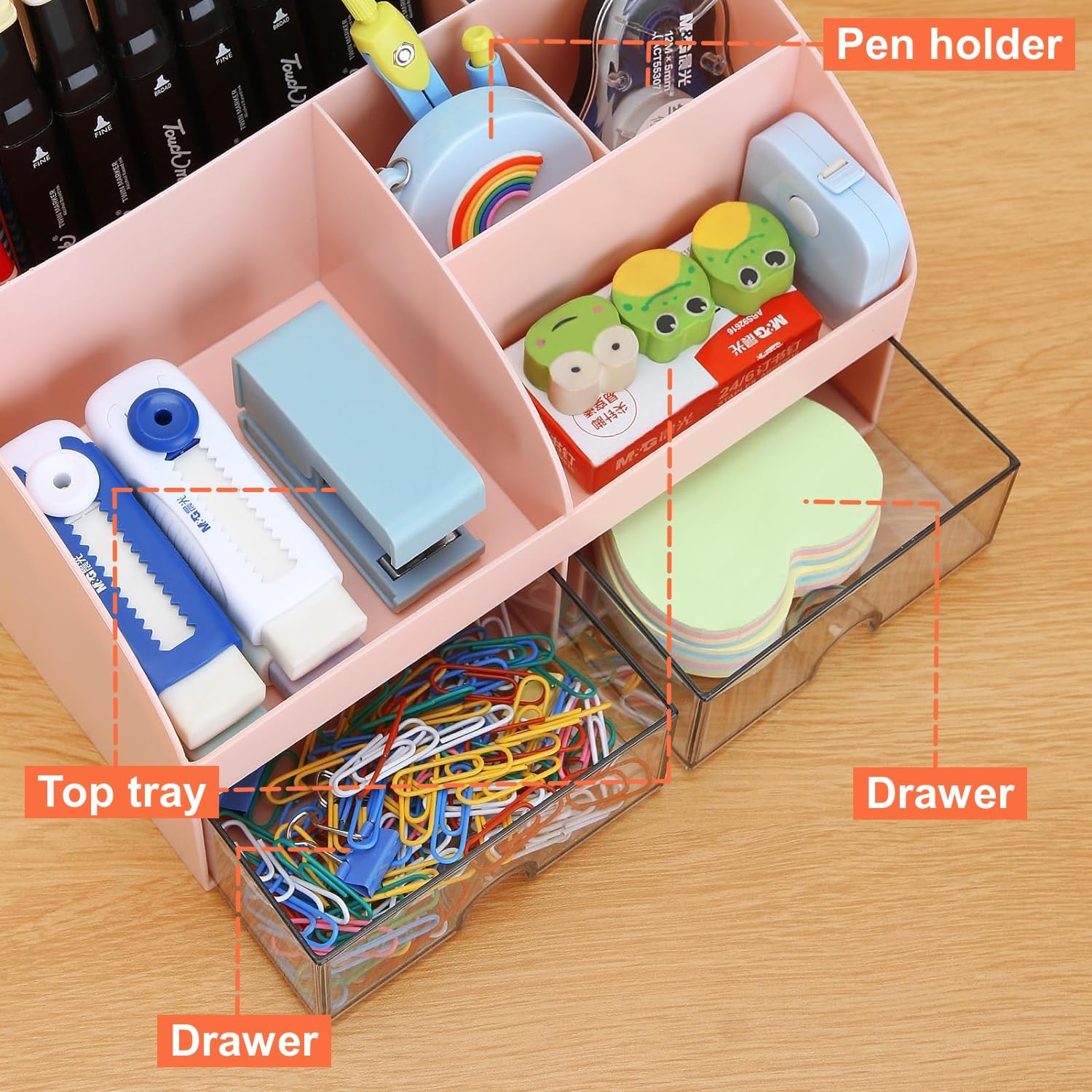 Organizzatore Scrivania KAHEIGN Con 2 Cassetti - Portapenne Multifunzionale Per Ufficio, Casa E Scuola - Foto 4