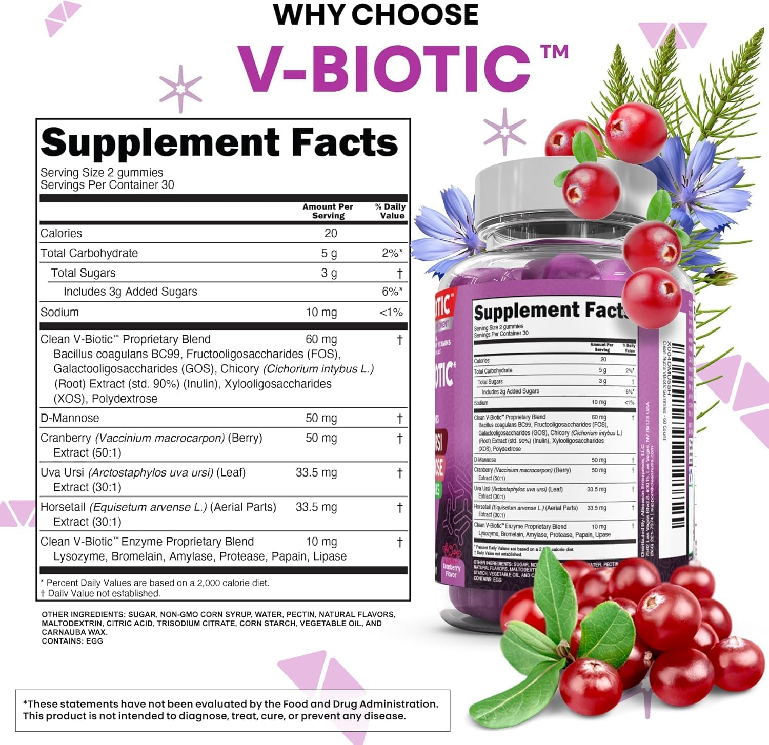Vaginal Probiotic Gummies For Women | Prebiotics Cranberry D-Mannose Uva-Ursi Digestive Enzymes | Vaginal Health Supplement pH Balance to Promote Healthy Vaginal Odor & Flora Cranberries Gummy Vitamin - Image 5