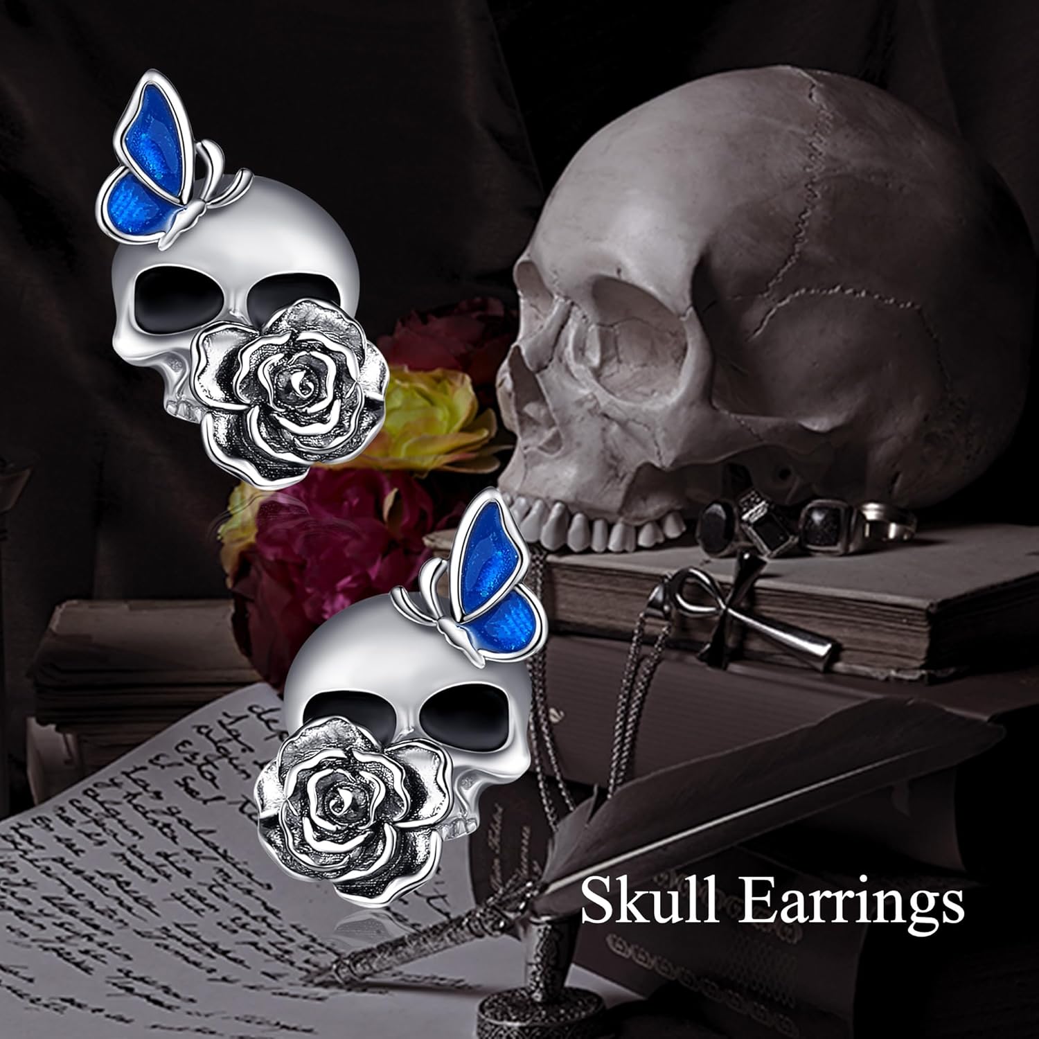 Raven/Viking/Satanic/Voodoo Doll/Bat/Skull/Anatomical Heart/Black Rose 925 Sterling Silver Gothic Earrings Goth Jewelry for Women Mom Halloween - Image 6