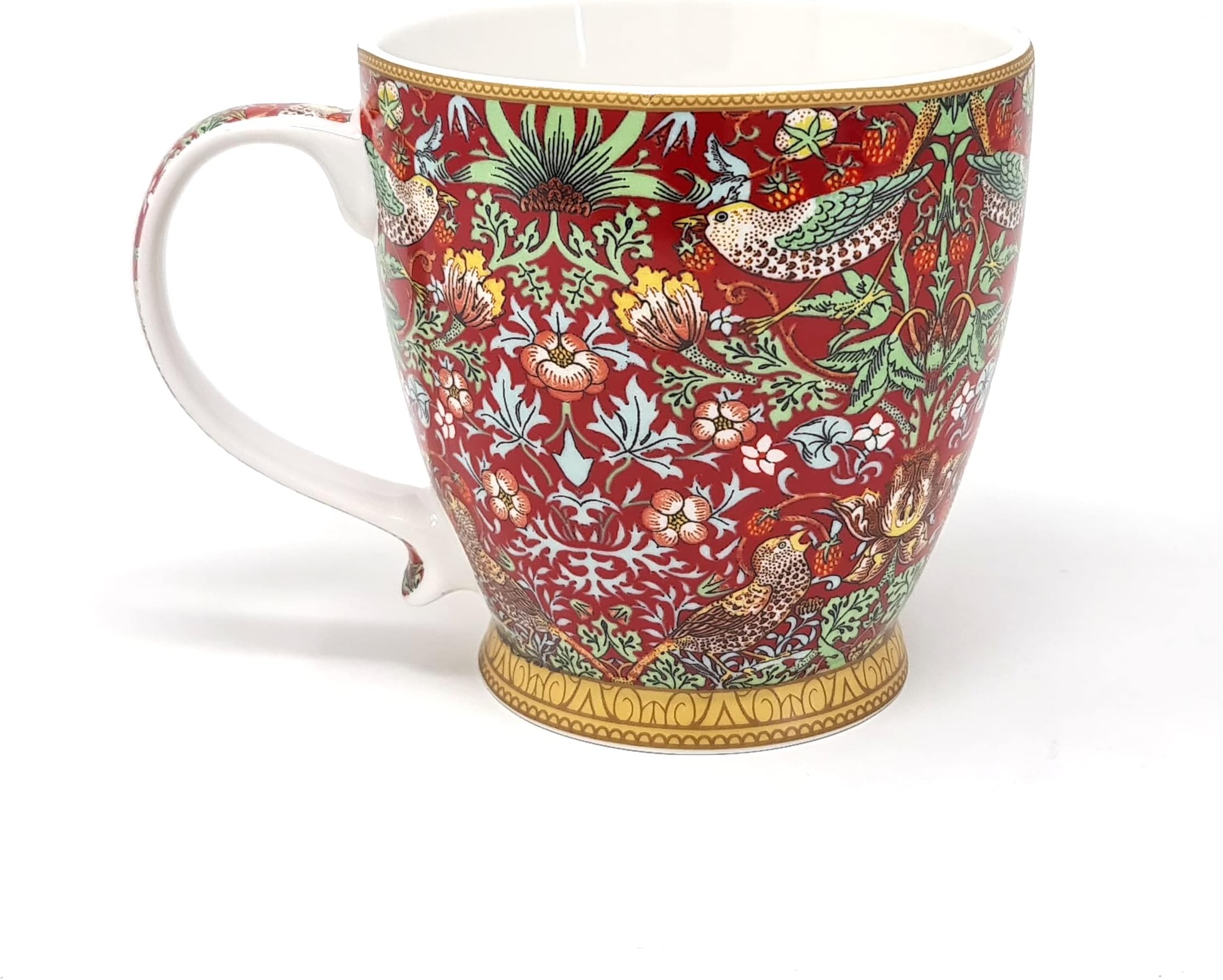 The Leonardo CollectionBreakfast Coffee Mug William Morris Strawberry Thief Red Fine China Large Capacity Tea Cup 480ml (16.9fl oz)