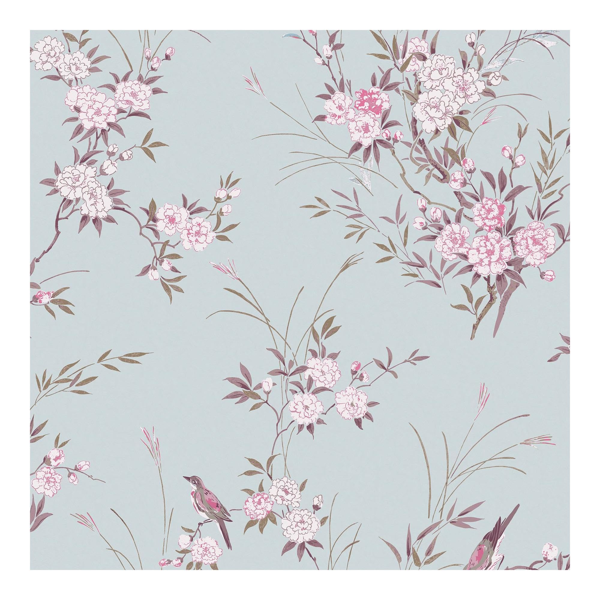 Graham & Brown Shabby Chic by Rachel Ashwell Bird Chinoiserie Blue Floral Wallpaper | Paste The Wall | Blue Floral | Eco-Friendly