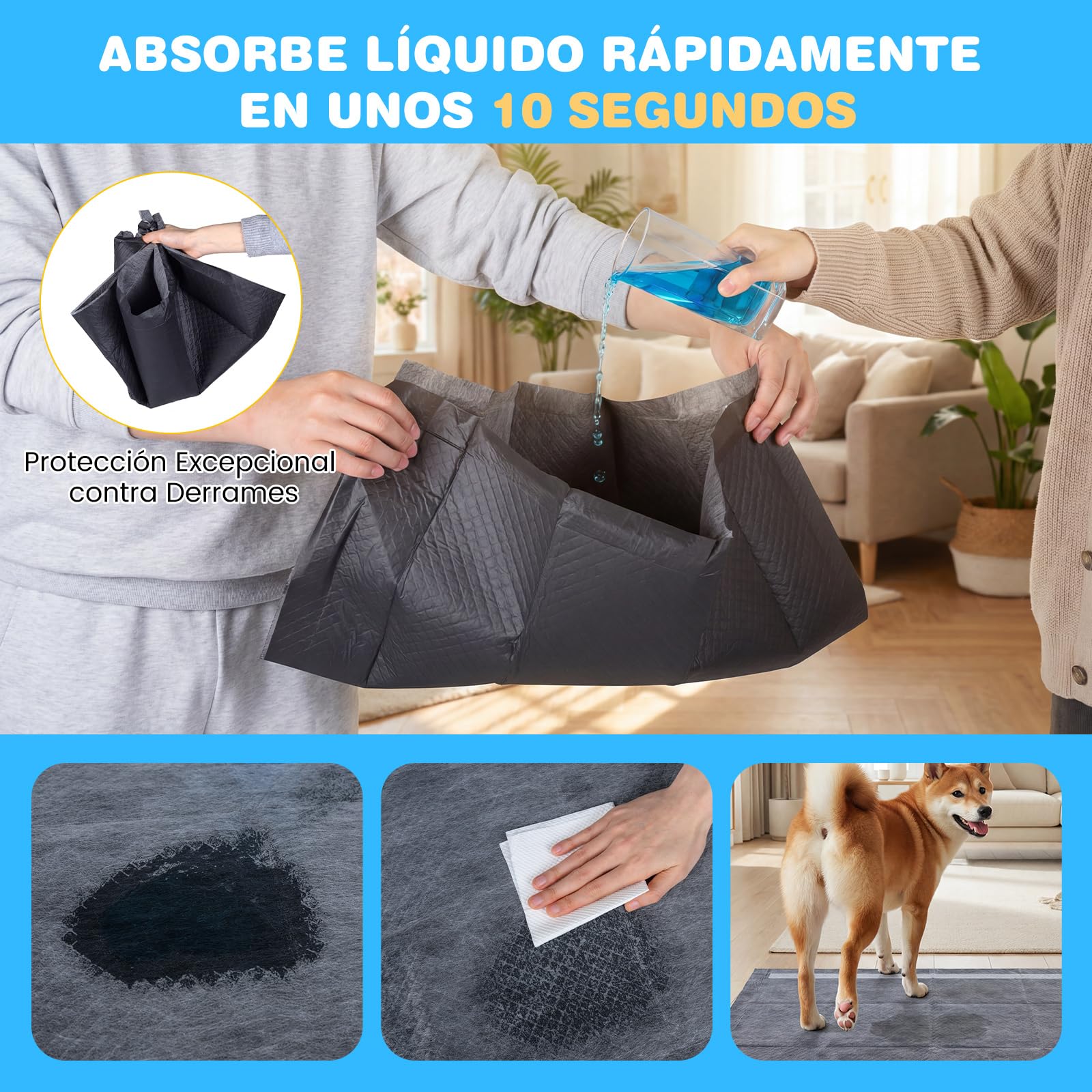 COSTWAY Empapadores Perros, 60 x 60 cm (150 Unidades), Almohadillas de Adiestramiento de Perros y Cachorros, Diseño 6 Capas, Carbón para Control de Olor, Antifugas, Absorbentes, Secado Rápido, Negro