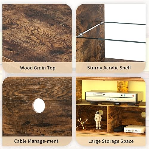 Miniatura 5 de VECELO Soporte de TV LED para centro de entretenimiento de 70 pulgadas con tomas de corriente, gabinete de televisión industrial con 7 estantes de