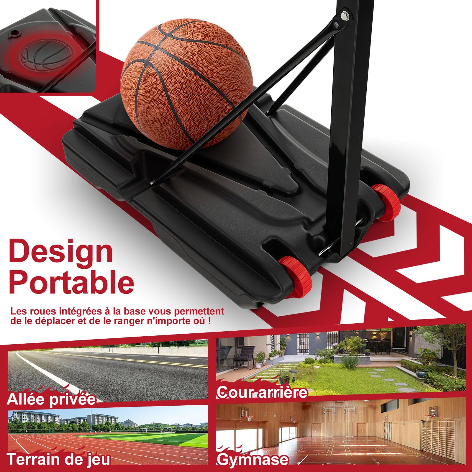 GYMAX Panier Basket Extérieur pour Bébé Enfants Adolescents, Hauteur Réglable 105-260cm, Base Remplissable avec Sac de Poids, Mobile avec Roues, Panneau Incassable