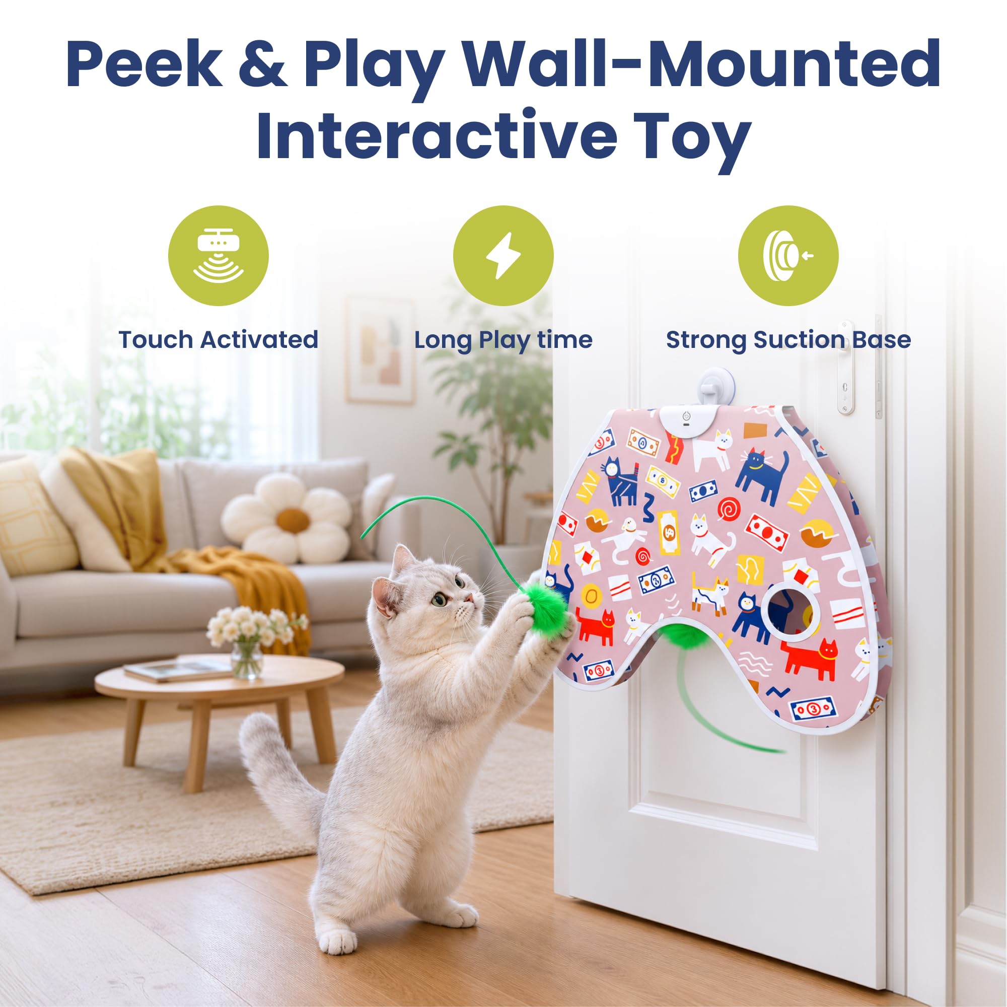 PAWSPIK Peek & Play Jouet électronique interactif mural pour chat | 3 modes de jeu, activation tactile, batterie rechargeable, plumes remplaçables