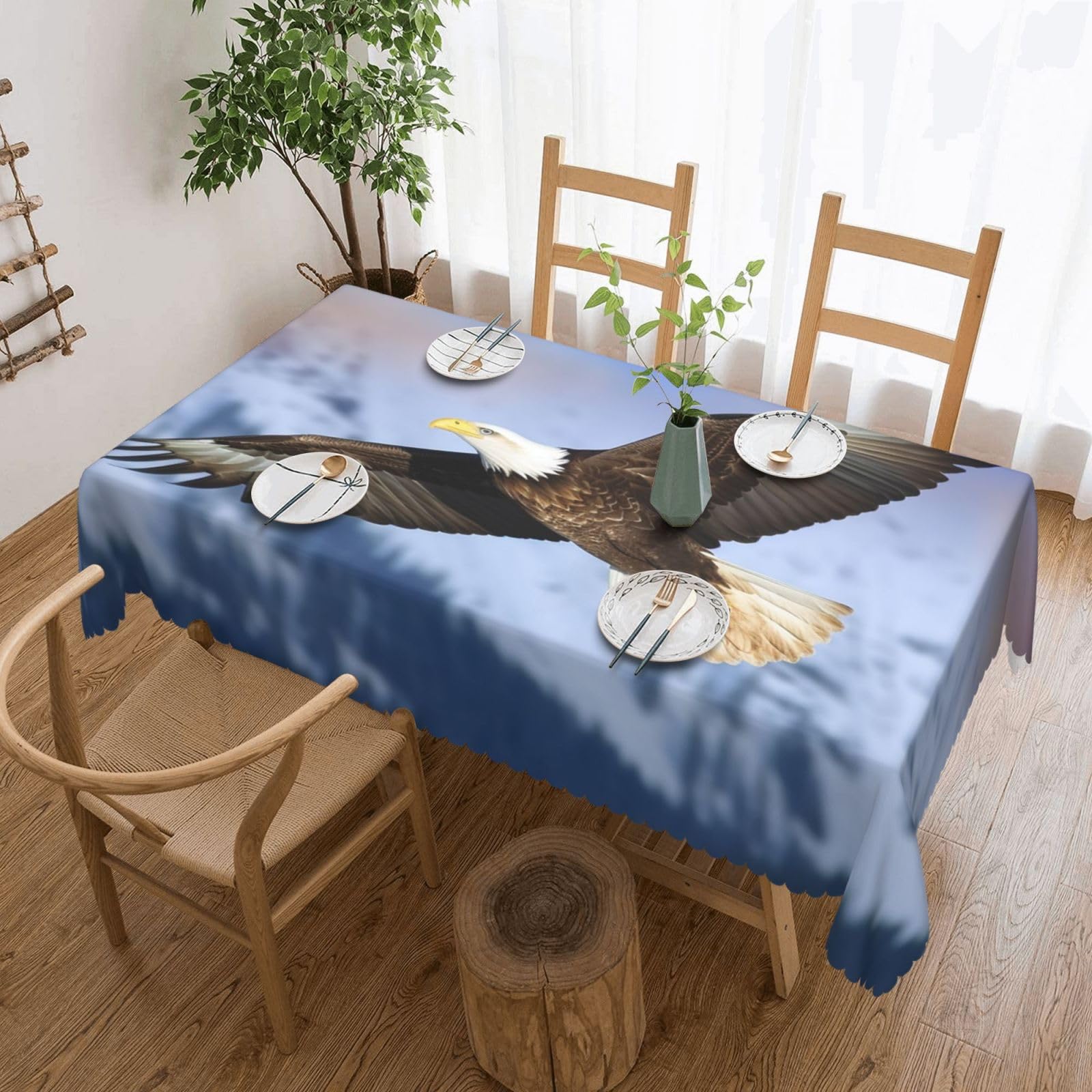 FodPand Bald Eagle Flying Tablecloths for Rectangle Tables 54 x 72 Inch - Reusable Washable Dining Table Clothes - Stain and Wrinkle Resistant Decorative Fabric Table Cover for Wedding Party