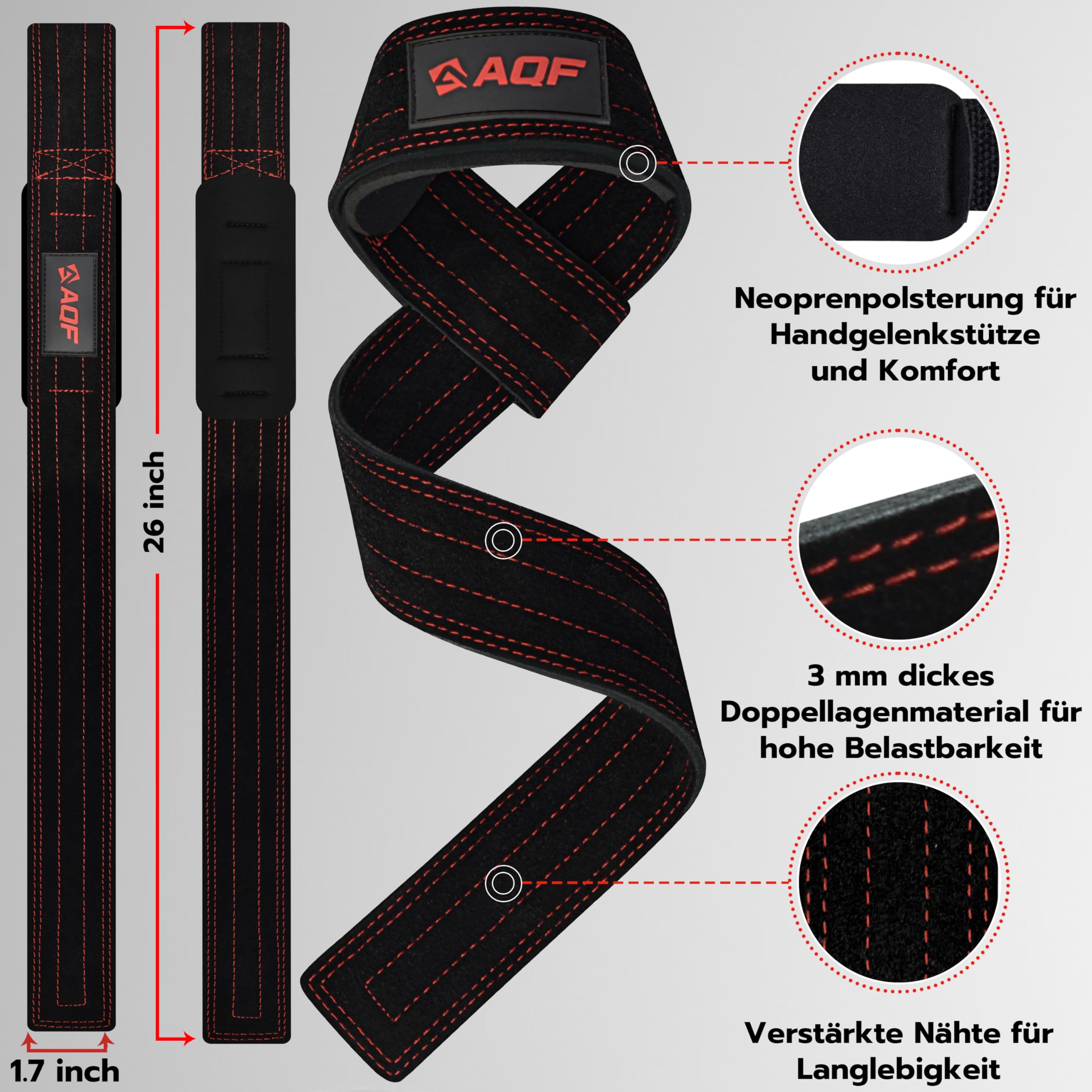AQF Leder Zughilfen Krafttraining Wildleder | Profi Lifting Straps für Bodybuilding und Weightlifting | Kreuzheben Gurte, Gym Fitness Zughilfen für Frauen und Männer