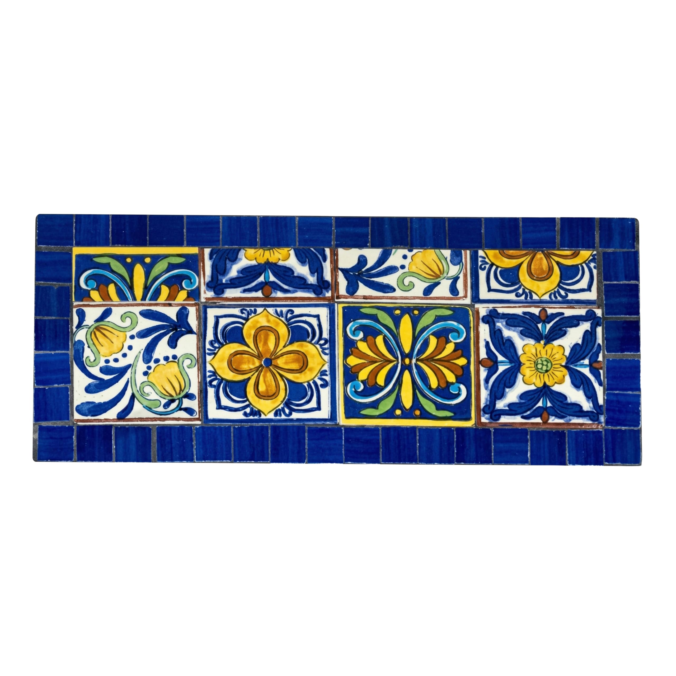 AXI Cleo Metall Blumenregal Mosaik im Mediterranen Stil Blau/Gelb | Pflanzenregal mit 4 Ebenen aus Metall mit eingelegten keramischen Mosaikfliesen | Blumenleiter für Garten - 64 x 27 x 140,5 cm