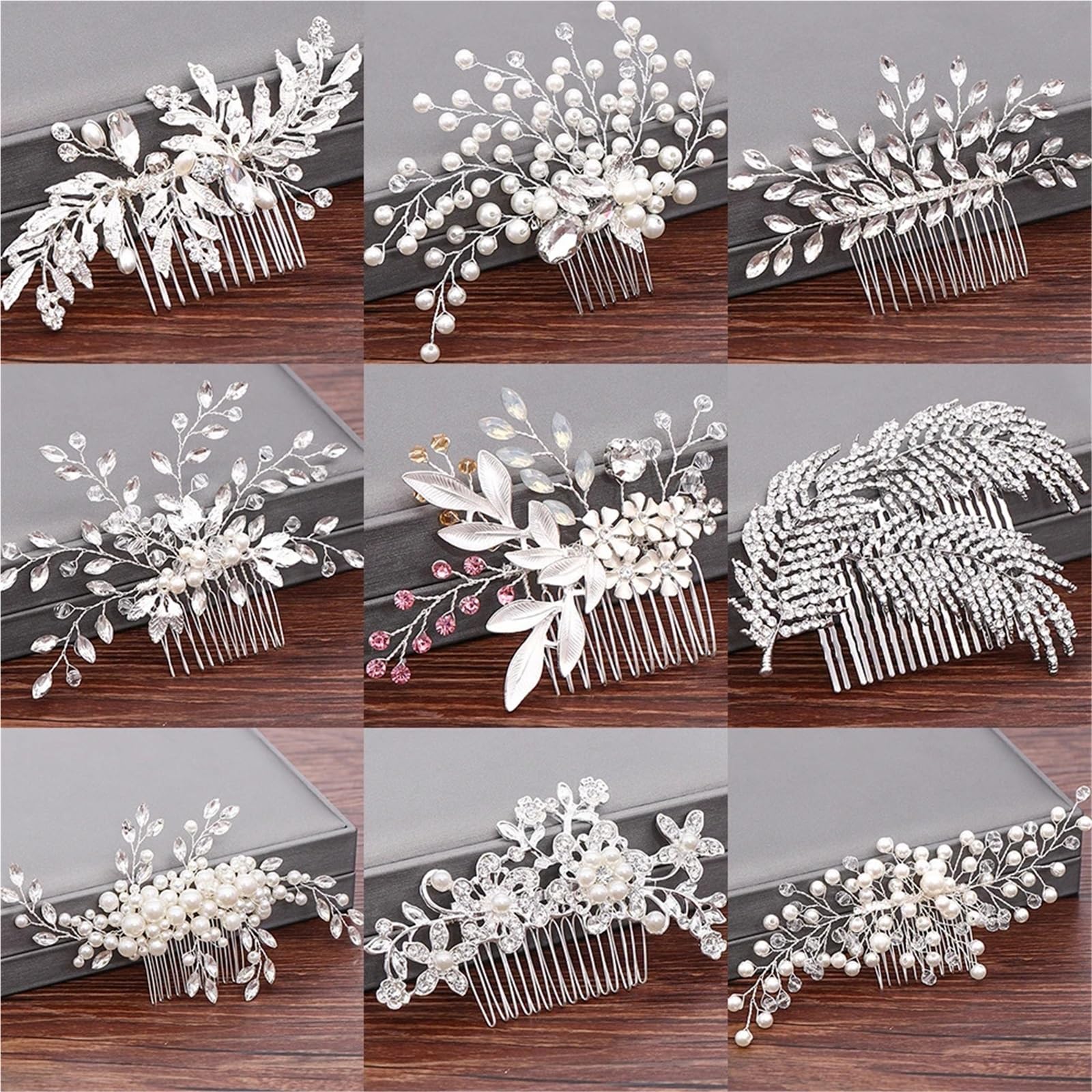 Pettini for capelli da sposa Accessori da sposa for gioielli da donna Testa di strass perla color argento(Silver)