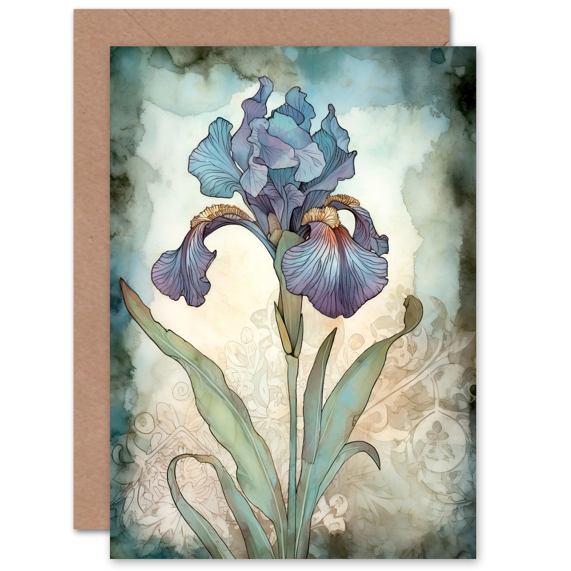 Artery8 A Single Iris Flower Watercolour for Wife Her Mum Sister Daughter Mom Gran Nan Birthday Thank You Congratulations Blank Art Greeting Card
