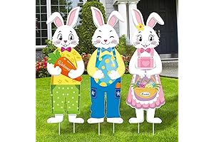 Happy Easter Lawn Signs - 3 Pcs Easter Bunny Outdoor Lawn Decorations