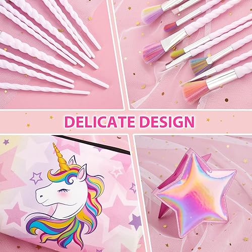 Miniatura 10 de Juego de brochas de maquillaje de sirena, 12 brochas de maquillaje para niños, kit de brochas de maquillaje con bolsa de cosméticos espejo para