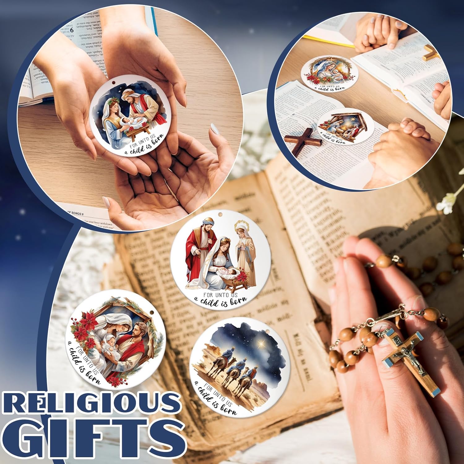 Chunful 24 Pack Christmas Nativity Scene Ornaments Gifts Bulk Acrylic Nativity Music Sheet Ornaments Xmas Decorations Religious Catholic Christian Gifts Church Party Favors(Holy Night) - Image 5