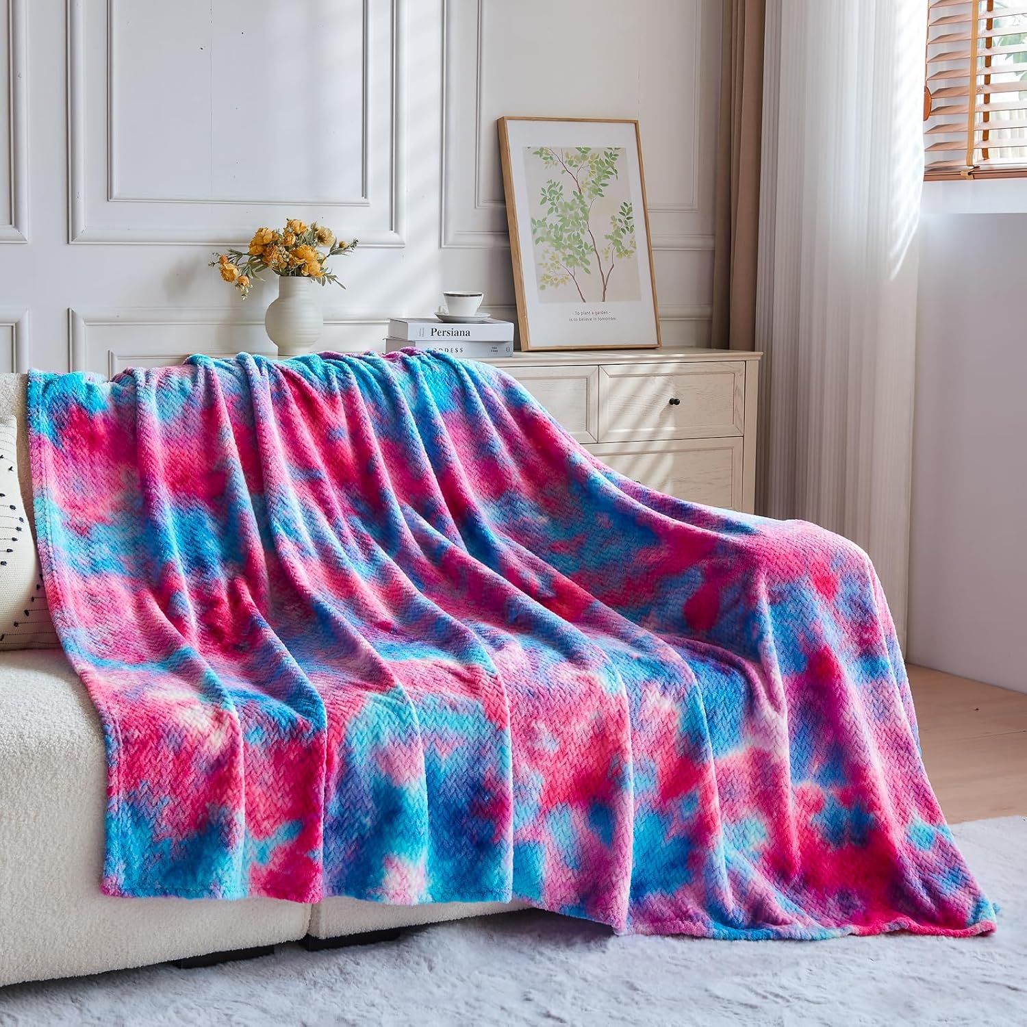 NEWCOSPLAY Super Soft Throw Blanket Deep Purple Rainbow Premium Silky Flannel Fleece Leaves Pattern Lightweight Bed Blanket All Season Use (Deep Purple Rainbow, Throw(50"x60")) - Image 7