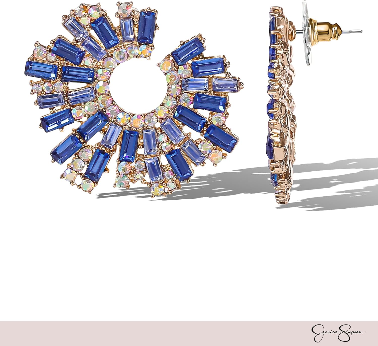 Jessica Simpson Bold Blue Circle Statement Earrings for Women – Gold-Tone Fashion Jewelry with Sparkling Accent Stones - Image 5