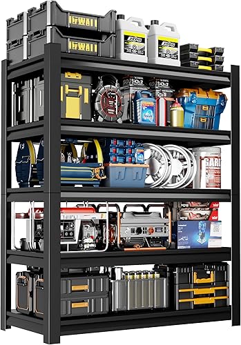 Miniatura 11 de Estantería de garaje de 59 pulgadas de ancho, estantería resistente de 5 niveles, estantes de almacenamiento de metal ajustables de 3000 libras