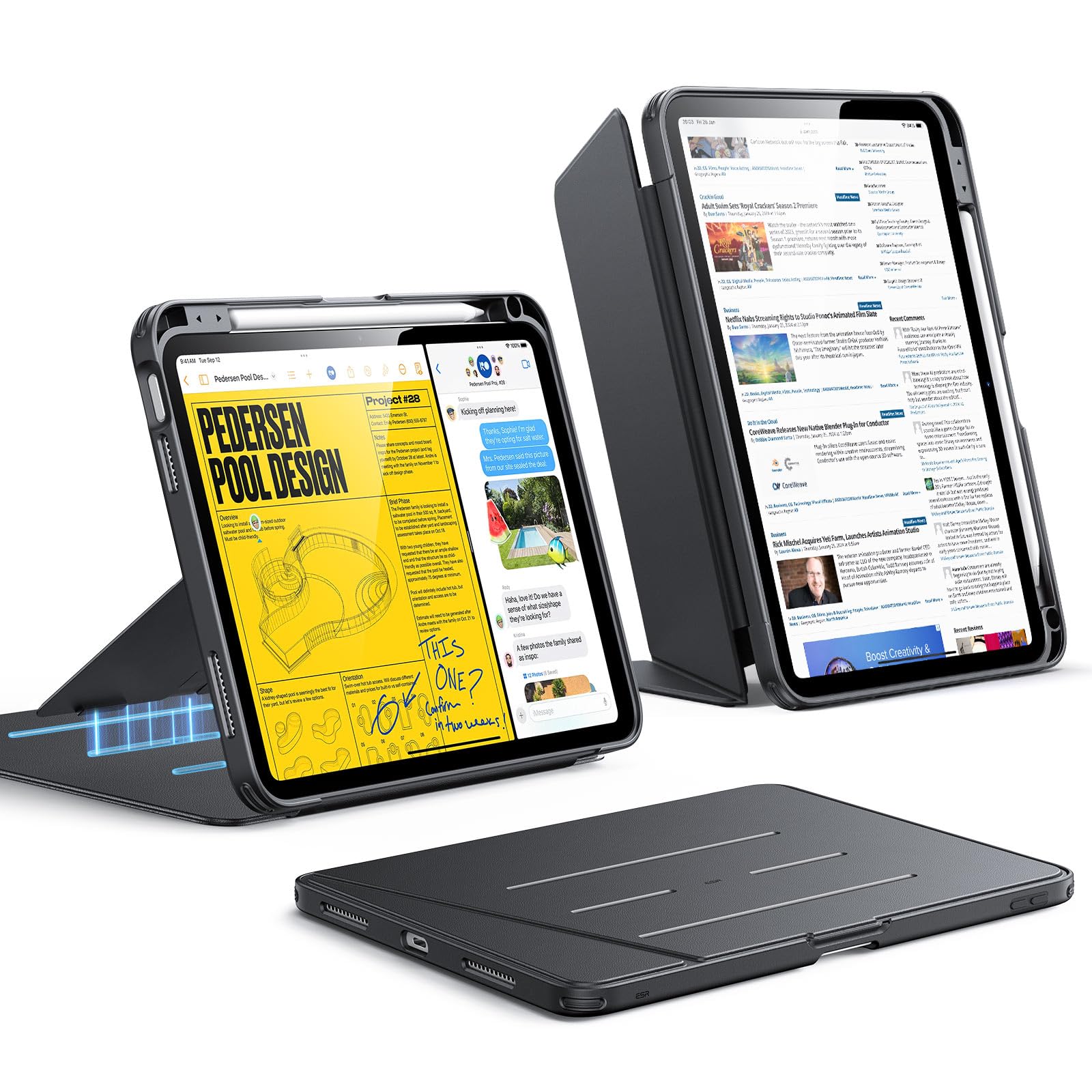 ESR for iPad (A16) 11th Generation Case, iPad (A16) 11th/10th Gen Case (2025/2022), Vertical Stand Cover, Multi Stand Angles, Ultra-Stable Cover with Pencil Holder, Flip Series, Black