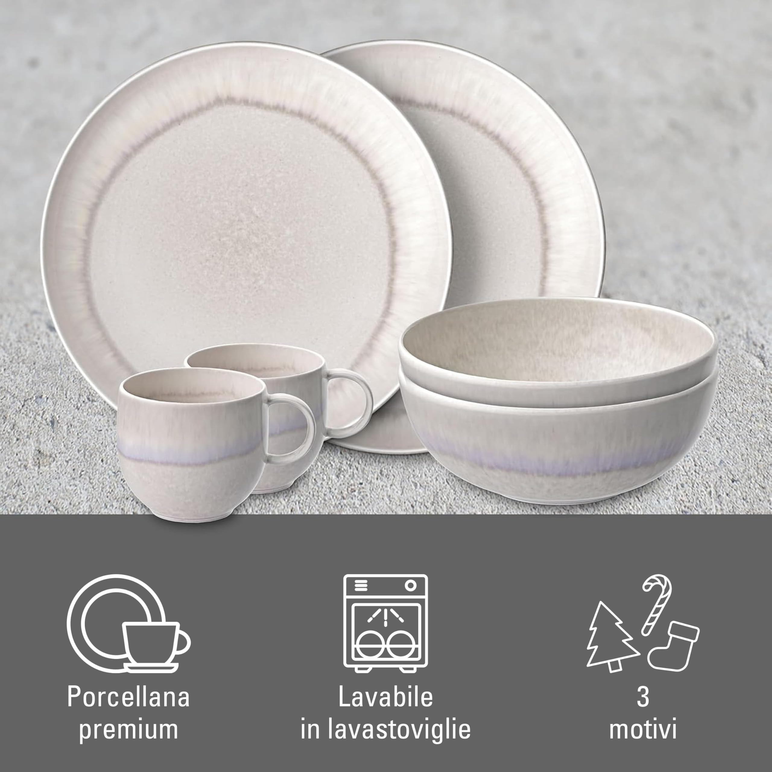like. by Villeroy & Boch – Perlemor set di stoviglie in porcellana, 6 pz., look pottery, servizio da colazione per 2 persone