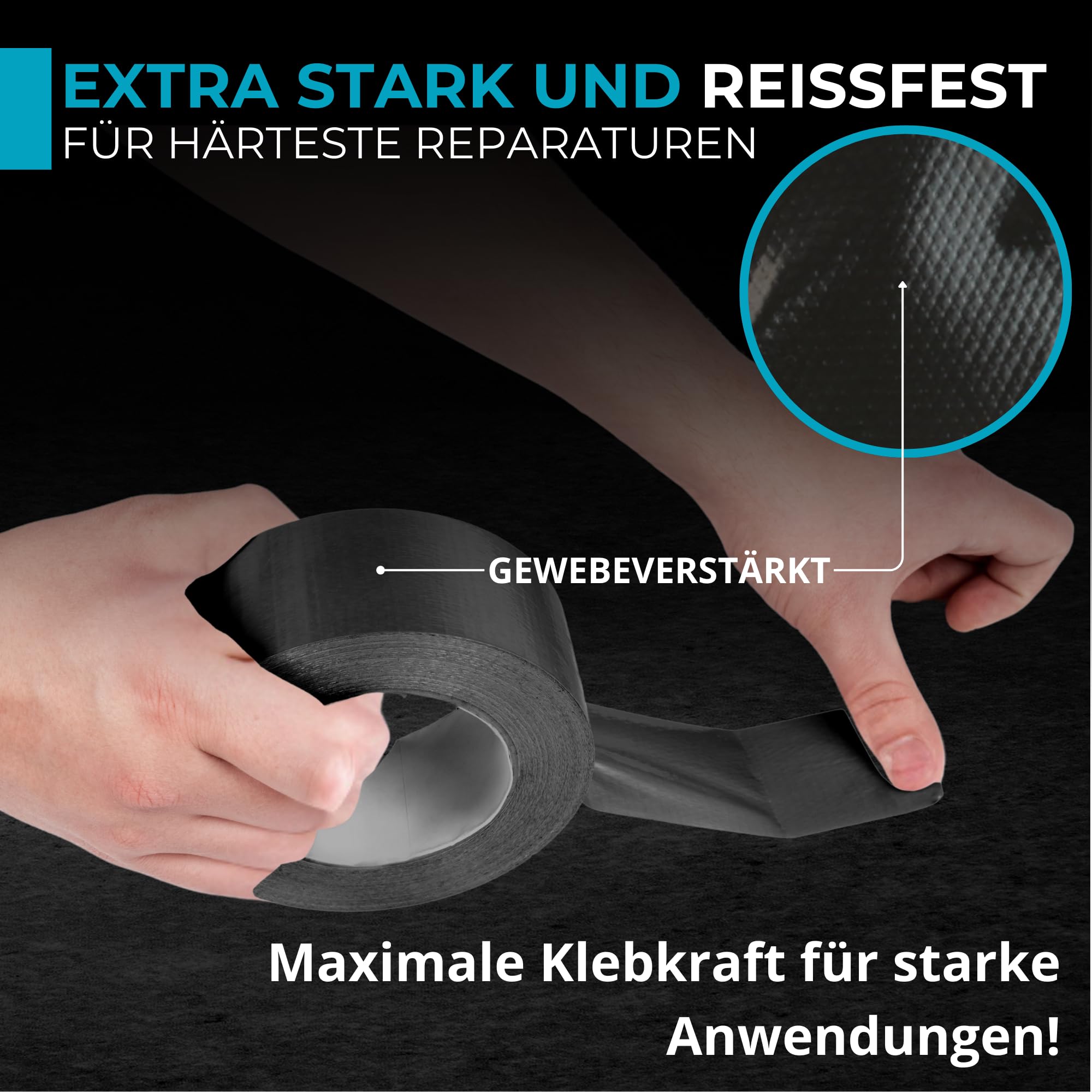 Panzerband schwarz, 48mm x 32m Gewebeband, Klebeband extra, 12 | stark, wasserdichtes Reparaturband, universelles Gewebeklebeband, Duct Tape leicht abreißbar, Allzweck-Klebeband