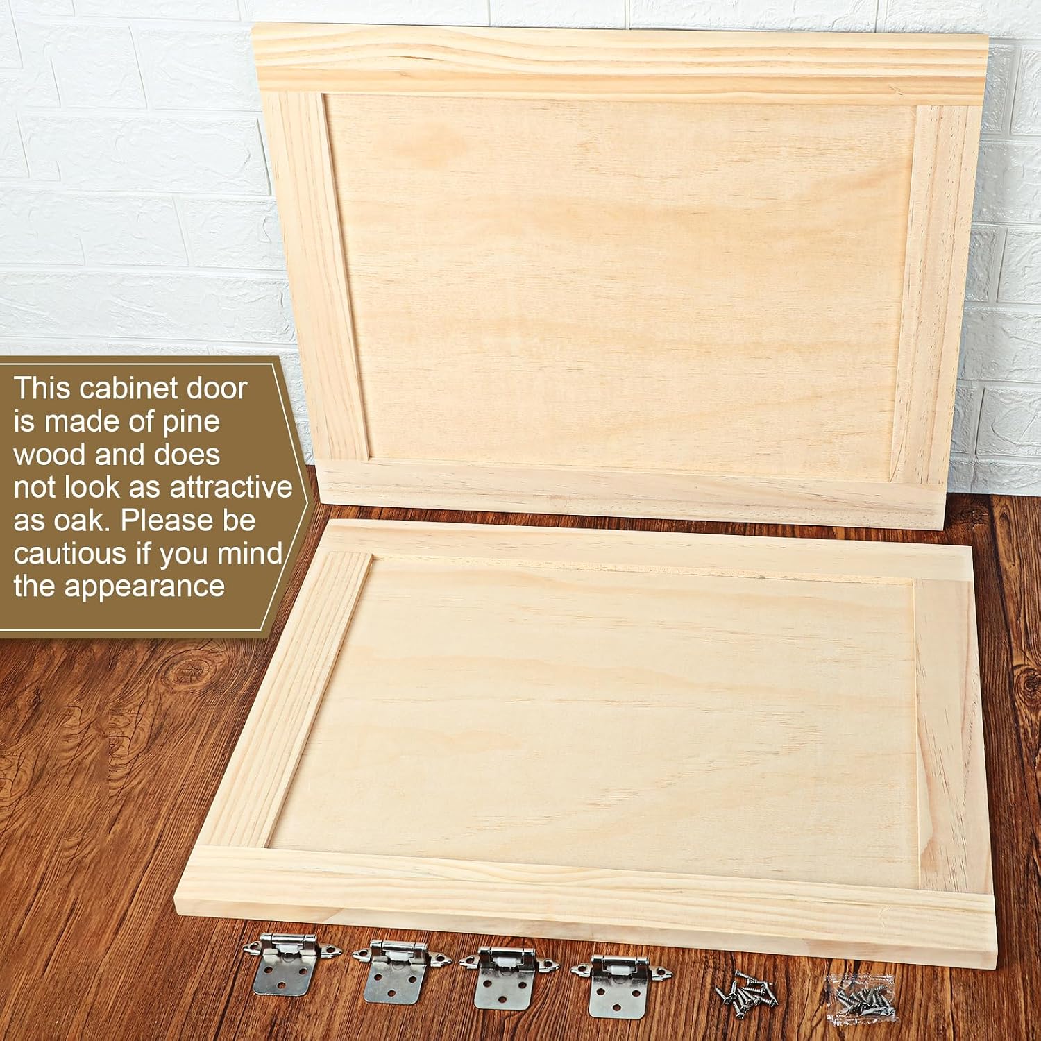 Cinnvoice 2 Pcs 17.7'' W x 22.5'' H Unfinished Pine Kitchen Cabinet Door Replacement with 4 Pcs Cabinet Hinges Wood Shaker Door Front Replacement for Kitchen, Bathroom, Vanity