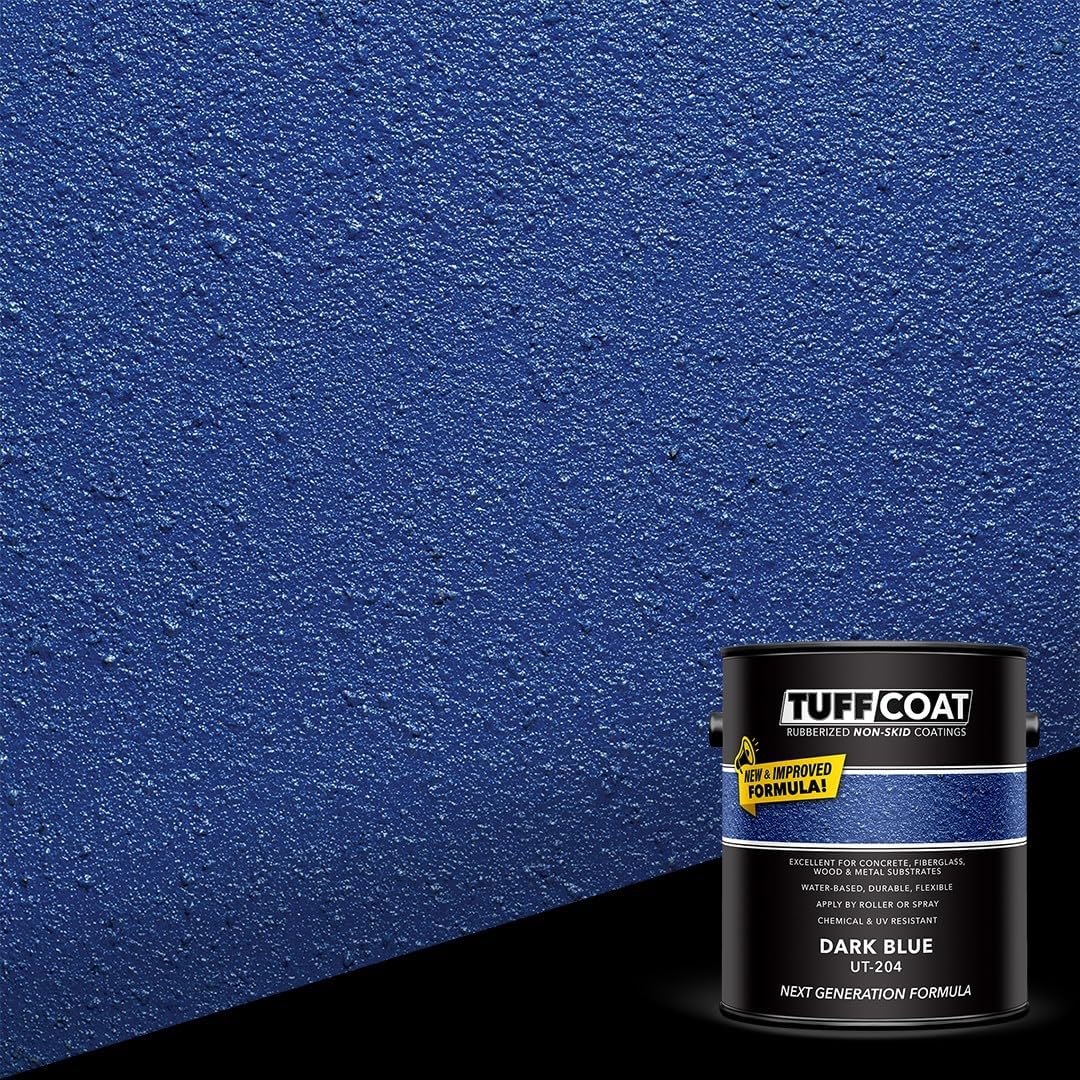 Tuff Coat Medium Texture Rubberized Non-Skid Deck Coating – Textured Non-Slip Safety Surface for Pool Decks, Docks, Boat Ramps, Patios, Walkways & High-Traffic Areas (UT-204 Dark Blue 1-gallon)