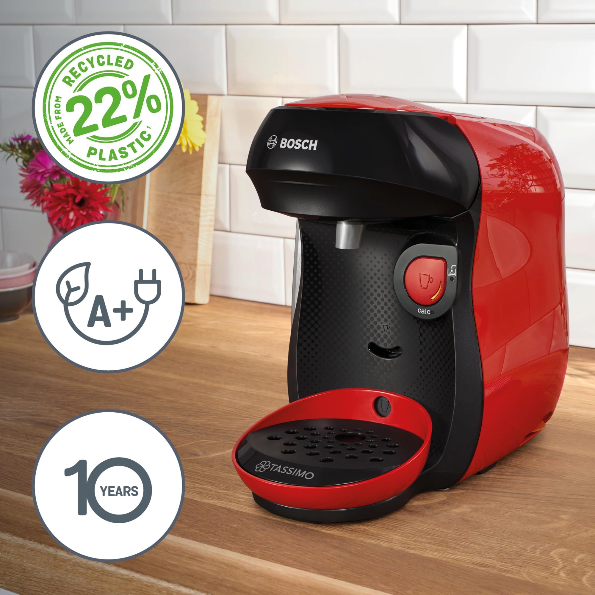 Bosch Tassimo Kapselmaschine TAS103E, 1400 W, über 70 Getränke, rot/schwarz