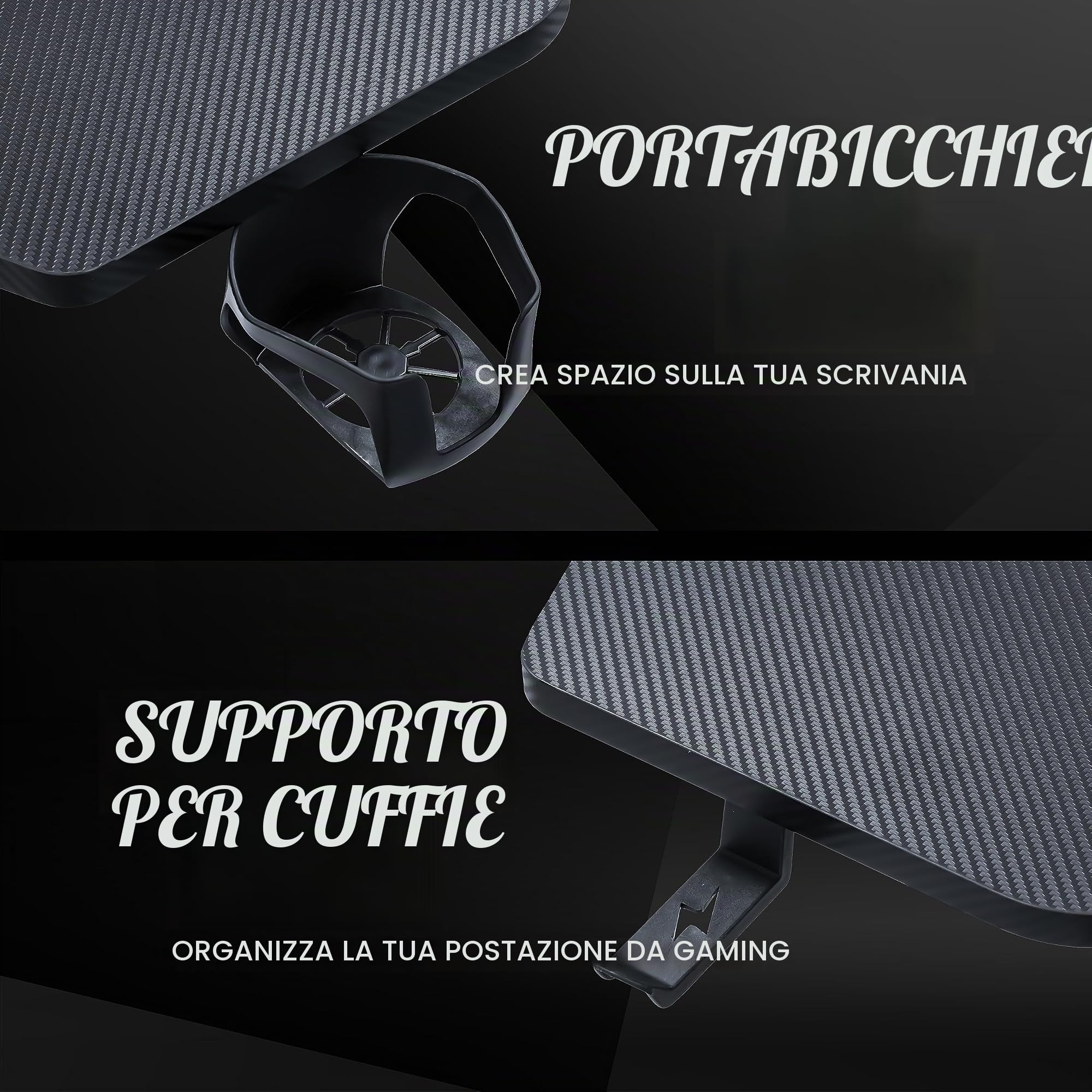 Baroni Home Scrivania Gaming per Computer Ergonomica con Supporto e Gancio Cuffie e Porta Bicchiere, Tavolo da Gioco in MDF e Acciaio, 100x60 cm