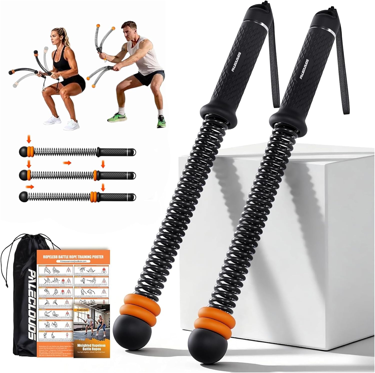 Ropeless Battle Ropes for Home Gym, Adjustable Cordless Fitness(Black). | Portable Weighted HIIT Strength Training Equipment with Storage Bag – Full Body Low-Impact Cardio Workout for Men & Women.
