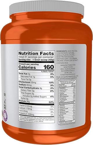 Miniatura 2 de NOW Sports Nutrition, Whey Protein, 26 g With BCAAs, Creamy Vanilla Powder, 2-Pound