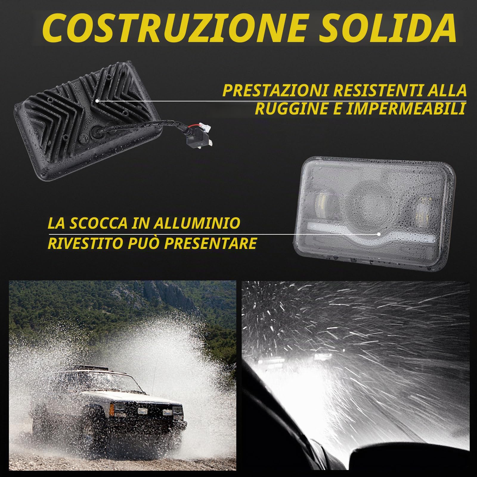 Shkalacar Fari rettangolari da 2 Pezzi, Faro LED Auto 4x6 Pollici fari rettangolari da 5 Pollici con abbaglianti e anabbaglianti DRL di Ricambio per Peterbilt Kenworth Freightliner Ford Probe