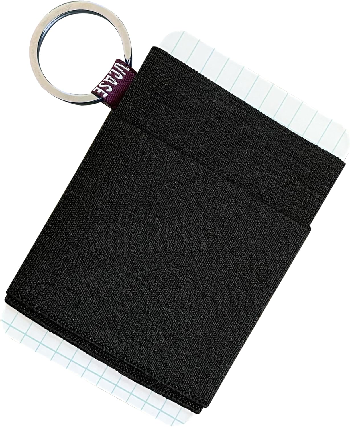 Slim Elastic Card Holder, Minimalist Wallet for women and men, Small Front Pocket Wallet with keychain (Black)