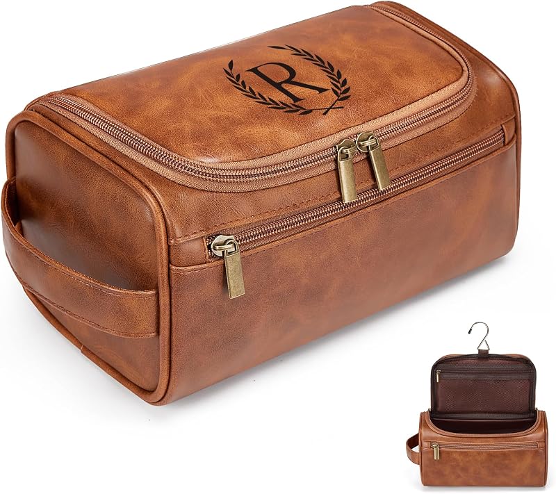 Necessaire suspensa de viagem Janhavi em PU, Amarelo-marrom, inicial R