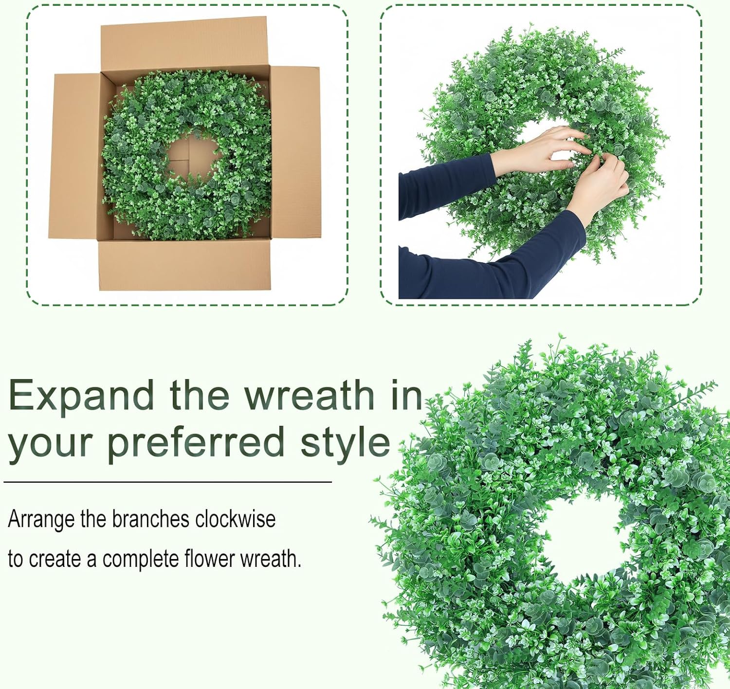 Eucalyptus Wreath for Front Door - 26'' Artificial Spring Greenery Wreath with Fake Eucalyptus Leaves, Front Door Wreath for All Seasons, Porch, Wall, Window, Farmhouse Decor