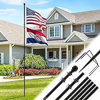 Acostop 10FT In-Ground Dual Flag Pole Kit - Windproof 5-Prong Base, Extra Thick for Yard, Lawn & Events